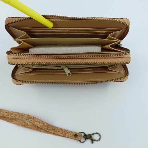 Cork Wristlet Wallet Medium Moroccan Print Vegan Purse Boho Chic - Picture 6 of 9